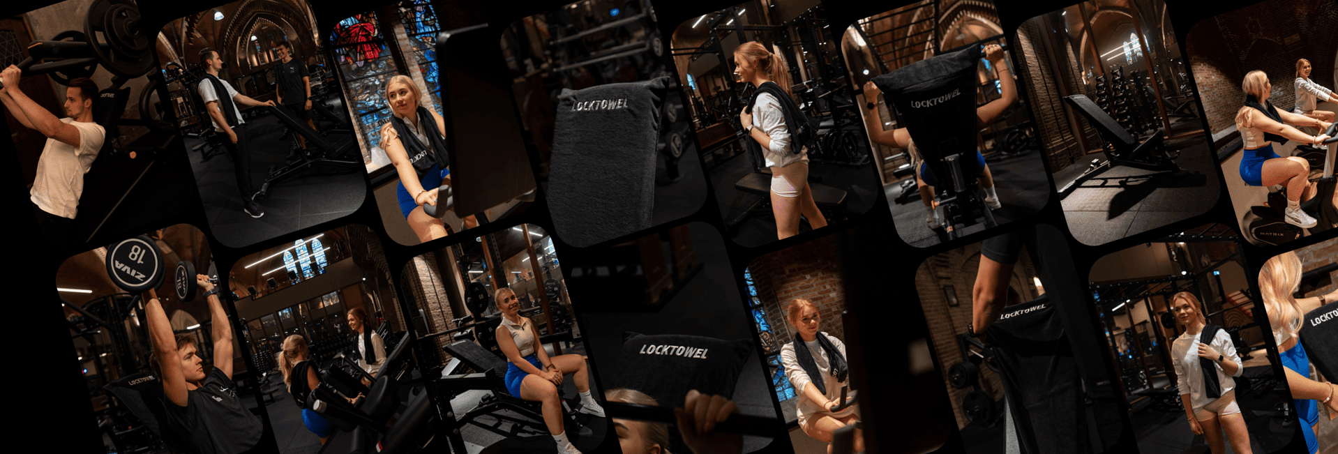 Collage van LockTowel handdoek in gebruik in meerdere situaties